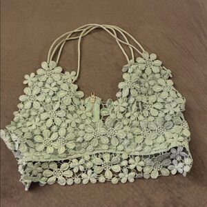 SHEIN Mint Green Floral Lace Crop Top